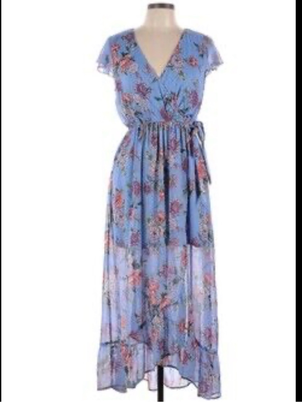 Band of Gypsies Light Blue Floral Asymmetrical Cottagecore Maxi Dress XL